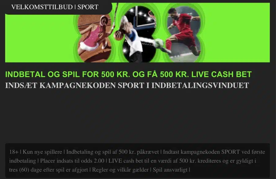 888sport bonuskode SPORT 888sport velkomsttilbud med kampagnekoden SPORT i indbetalingsvinduet og LIVE cash bet på 500 kr.