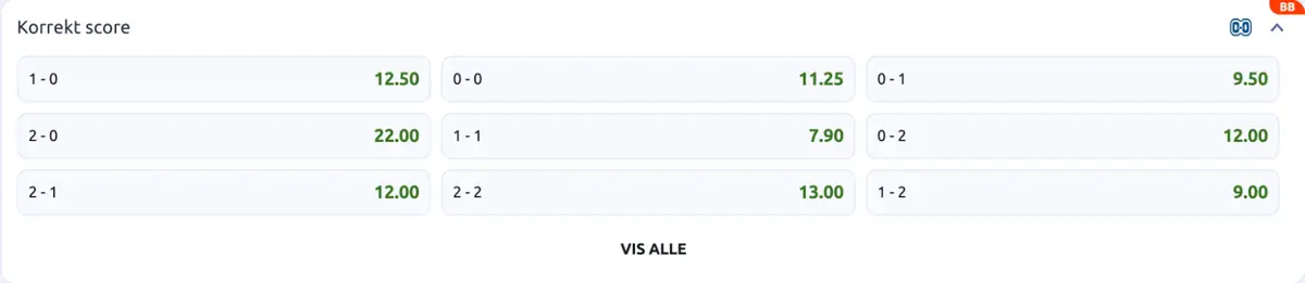 Korrekt score hos Betano Betano korrekt score marked for Randers FC mod Brøndby IF med hjemmeholdets mål først